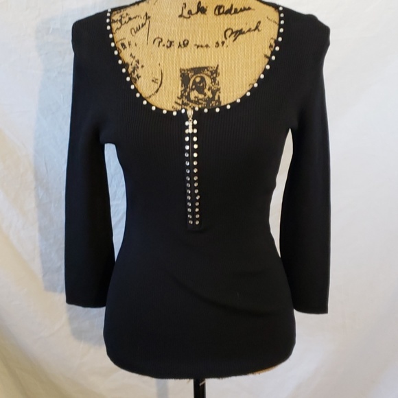 Cable & Gauge Rhinestone Blouse Black Si - Picture 2 of 5